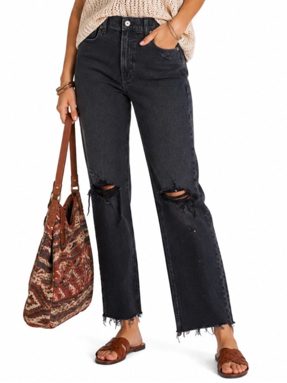 GAP Womens Cheeky Straight High Rise Jeans Size 30/10 Frayed Hem Soft Grunge